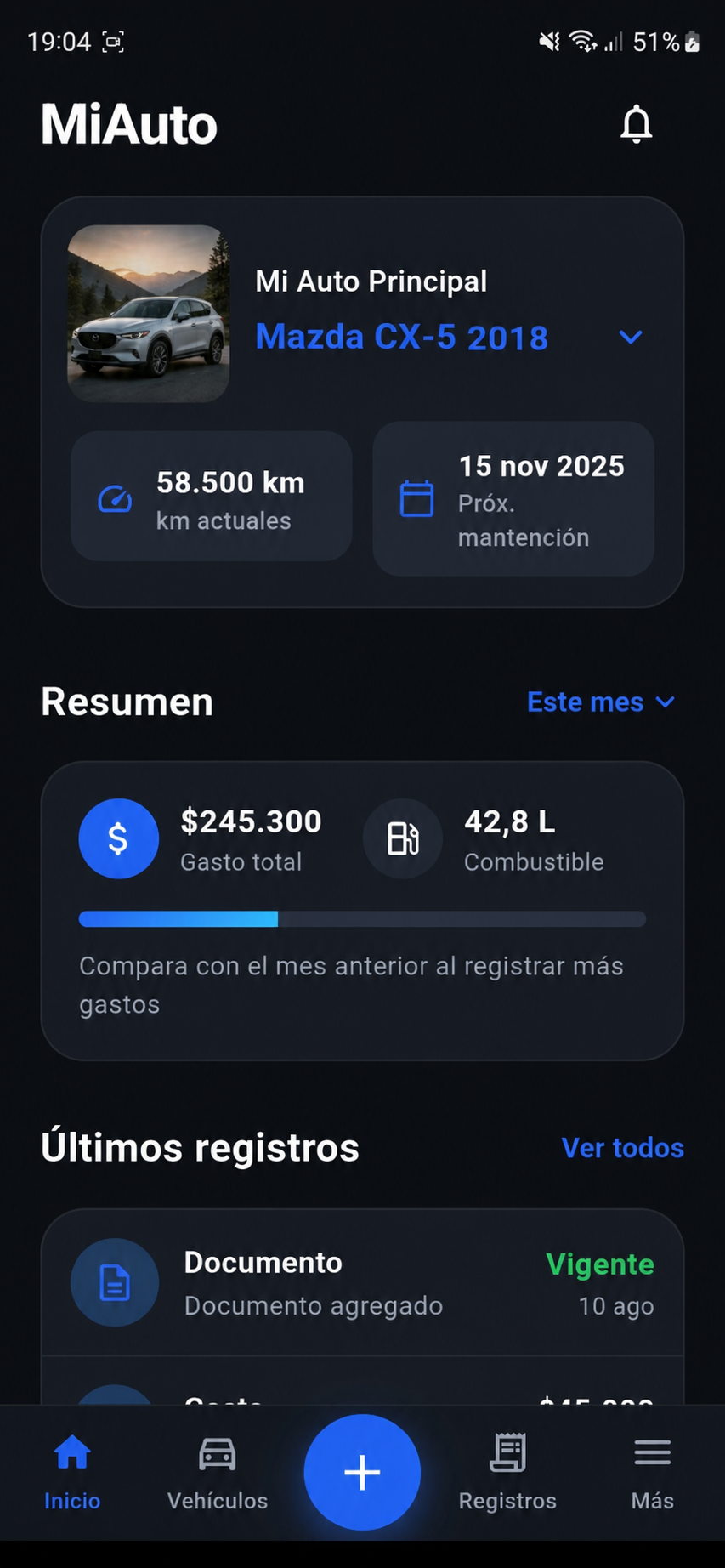 Pantalla principal de MiAuto